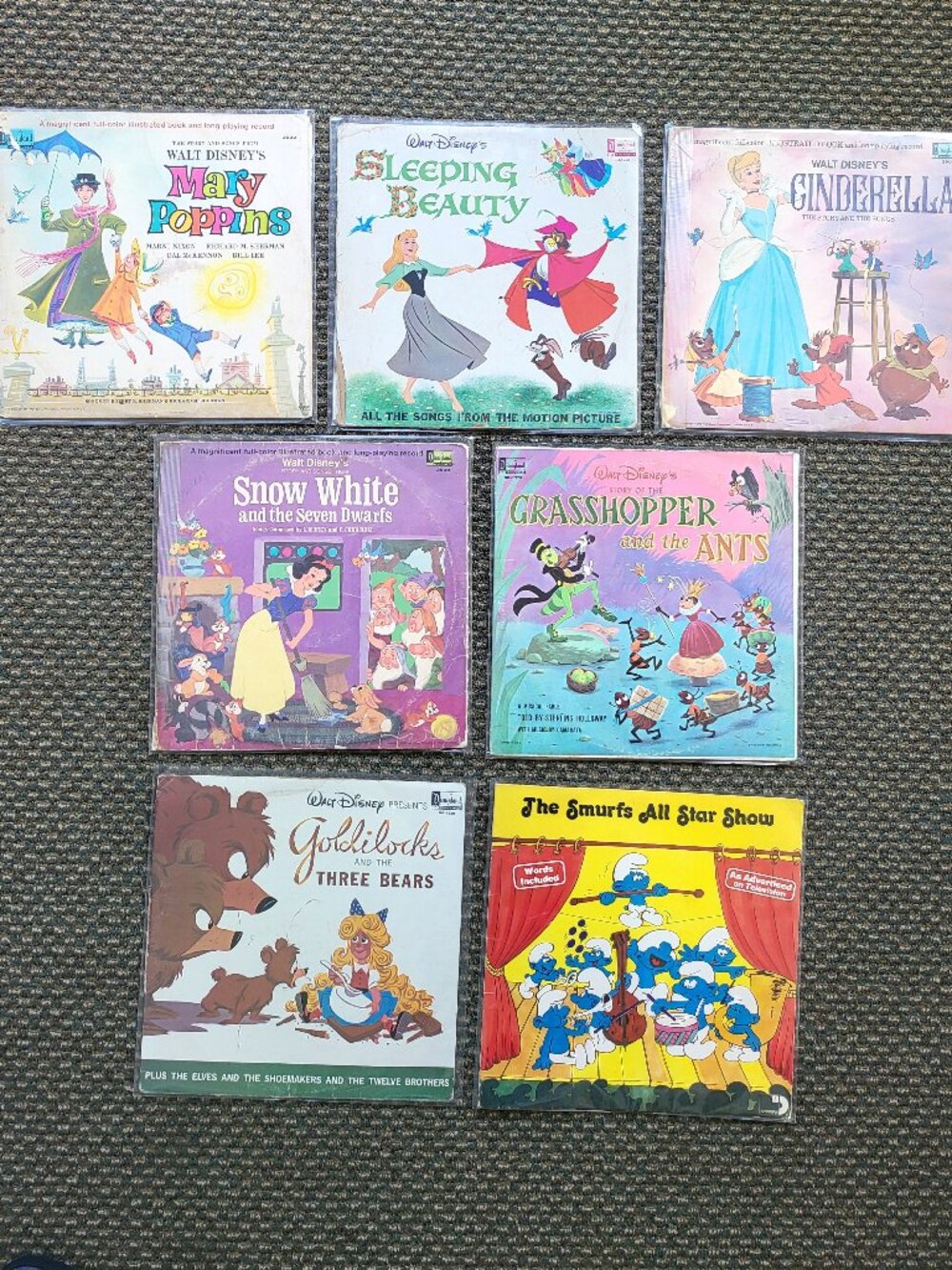 Vintage 70s Disney Record LP LOT Disneyland Records Cinderella Snow White Beauty
